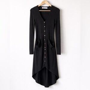 Black V-Neck Button-Down Sweater Dress